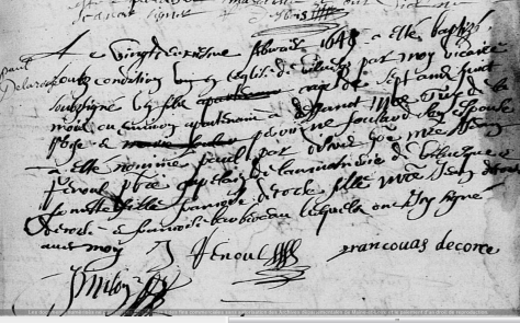 DE LA ROCHE PAul - B - 22-02-1649 - Villvevêque