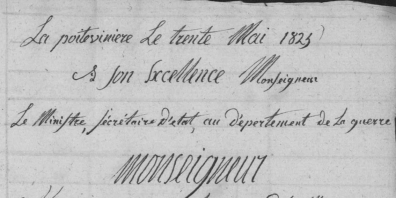 DILE Michel - Incipit de la lettre officielle de demande de pension - 30-05-1825