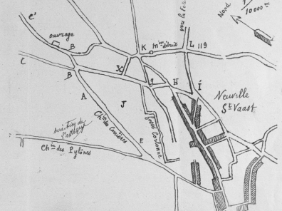 Plan des combats autour de Neuville Saint Vaast le 9 juin 1915