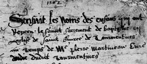 Trémentines - 1562 - première page du registre des baptêmes
