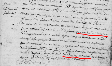 DROUARD Jean - S - intestat - 1688 -Marigné
