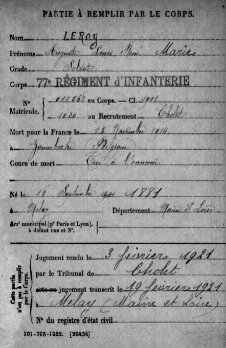 LEROY Auguste Louis - Mémoire des Hommes