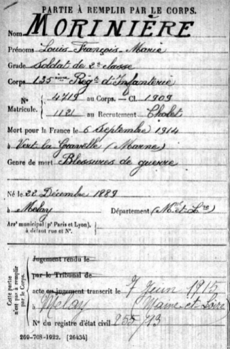 MORINIERE Louis François marie - Memoire des Hommes