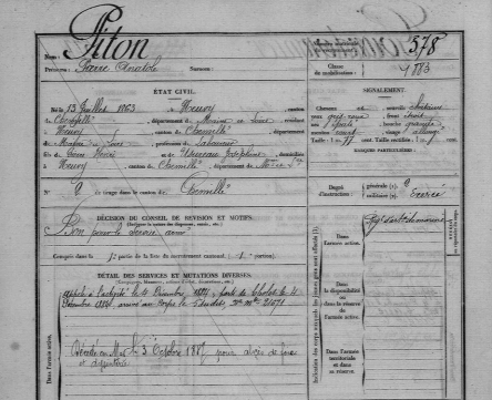 PITON Pierre Anatole - Fiche Matricule