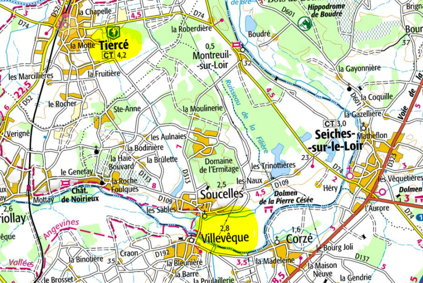 Tiercé - Carte - Situation par rapport à Villevêque