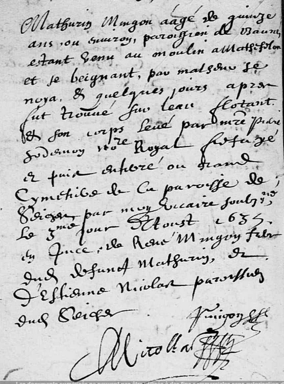 MINGON Mathurin - 1635 - Sépulture - Matheflon