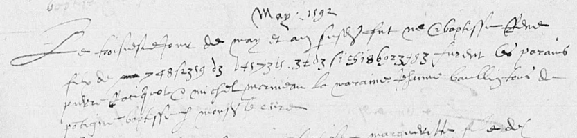 Acte de baptême codé-mai 1592-Pontigné-vue62