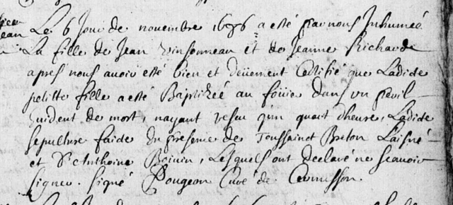 VINSONEAU Anonyme- BS - 6 novembre 1686 - Cernusson