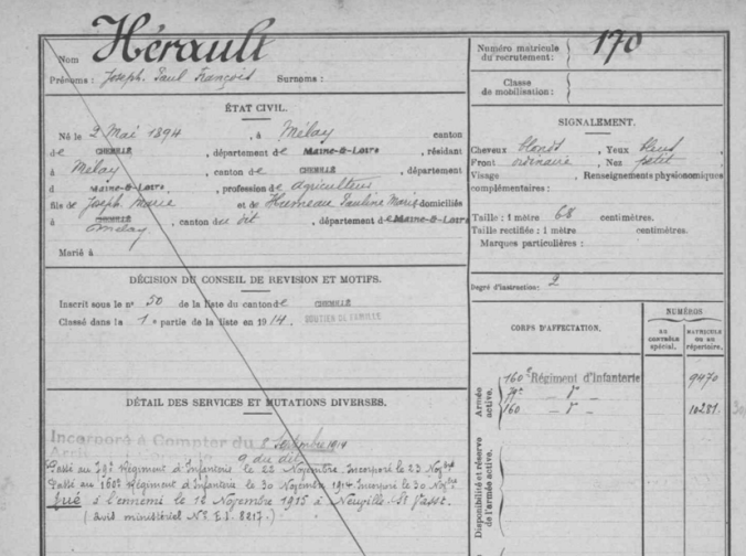 HERAULT Joseph-Fiche Matricule