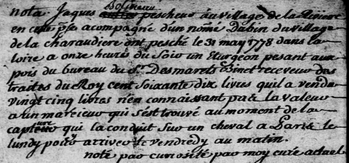 Capture d'un esturgeon, Champtoceaux, 1778