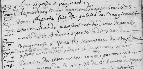 VAUGIRAUD jean de - Faux acte de baptême-ND d'Allençon