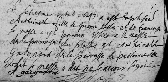 JALLEUX Antoinette - B - 7 octobre 1647 - Pellouailles